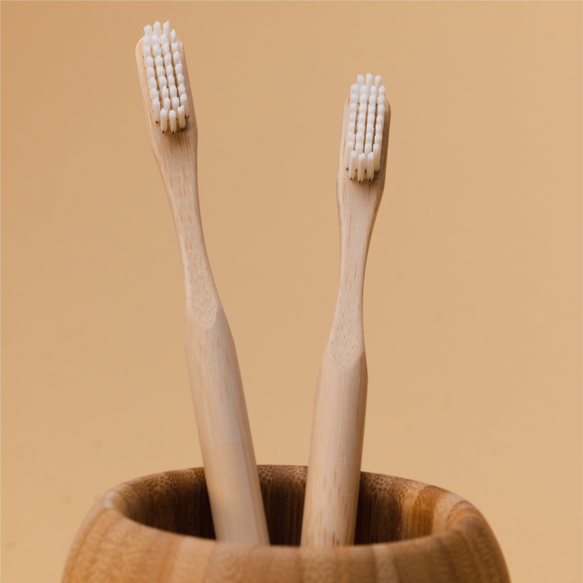 Sustainable Dental Kit with biodegradable bamboo toothbrushes and floss, top angle